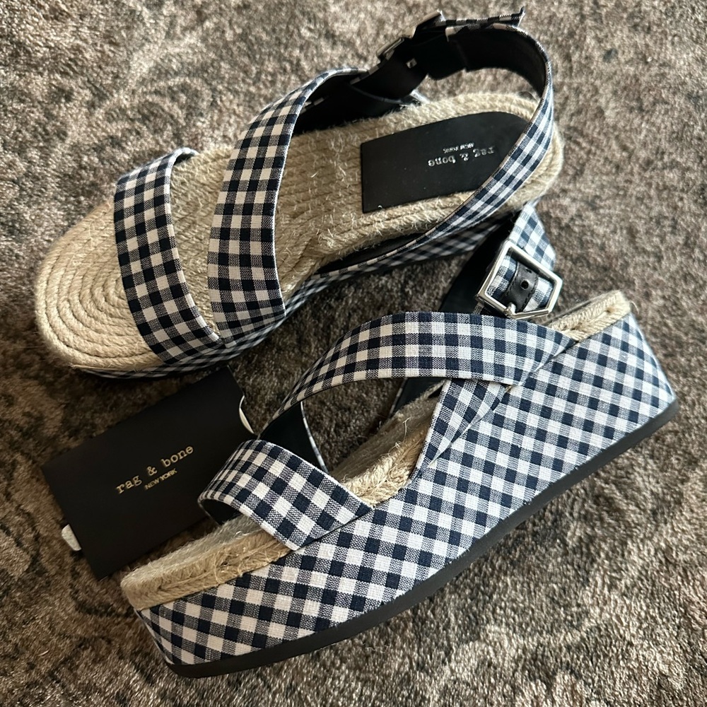 Rag & Bone Megan Navy Gingham Platform Sandal
